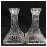 Candlestick Holders - Crystal Crackle Glass, Pair (Set of 2)