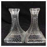 Candlestick Holders - Crystal Crackle Glass, Pair (Set of 2)