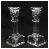 Candlestick Holders - Crystal Crackle Glass, Pair (Set of 2)