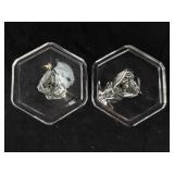 Glass Candlesticks - Pair, Octagonal Bases, Faceted Stems