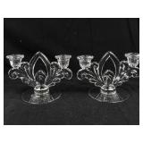 Fleur-de-Lis Glass Candelabra Pair - 2-Light Glass Candle Holders