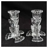 Ribbed Starburst Crystal Candlesticks - Pair