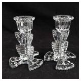 Ribbed Starburst Crystal Candlesticks - Pair