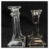 Box Style Glass Candlestick Holders - Square Base (Lot of 2)