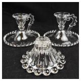 Crystal Glass Beaded-Edge Candlestick Set - 3 Candlestick Holders