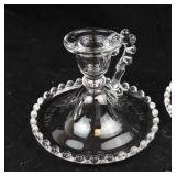 Crystal Glass Beaded-Edge Candlestick Set - 3 Candlestick Holders