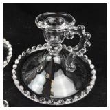 Crystal Glass Beaded-Edge Candlestick Set - 3 Candlestick Holders