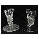 Glass Candelabra Pair - Ornate Leaf-Arm Design, Floral Base