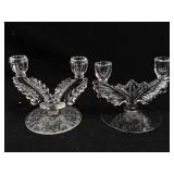 Glass Candelabra Pair - Ornate Leaf-Arm Design, Floral Base