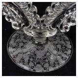 Glass Candelabra Pair - Ornate Leaf-Arm Design, Floral Base