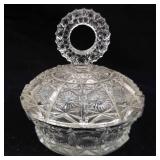 Candy Dish with Lid - Pressed Glass, Starburst Pattern