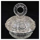 Candy Dish with Lid - Pressed Glass, Starburst Pattern
