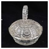 Candy Dish with Lid - Pressed Glass, Starburst Pattern