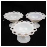 Anchor Hocking Old Colony Lacy Edge Milk Glass Pedestal Compote Bowls - Set of 3