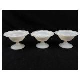 Anchor Hocking Old Colony Lacy Edge Milk Glass Pedestal Compote Bowls - Set of 3