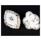 Pair of White Porcelain Trinket Boxes with Gilt Floral Relief - Clover Shape (Lot of 2)