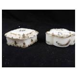 Pair of White Porcelain Trinket Boxes with Gilt Floral Relief - Clover Shape (Lot of 2)