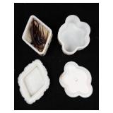 Pair of White Porcelain Trinket Boxes with Gilt Floral Relief - Clover Shape (Lot of 2)