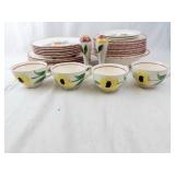 Blue Ridge Fruit Salad Pattern Dinnerware Set - Plates, Cups, Creamer & Sugar
