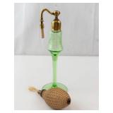Vintage Green Glass Perfume Atomizer - Brass Top & Fabric Bulb