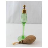 Vintage Green Glass Perfume Atomizer - Brass Top & Fabric Bulb
