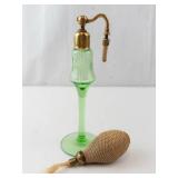 Vintage Green Glass Perfume Atomizer - Brass Top & Fabric Bulb