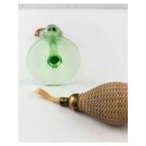 Vintage Green Glass Perfume Atomizer - Brass Top & Fabric Bulb