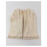 Cream Satin Evening Gloves - Beaded Wrist, 100% Cotton Lining