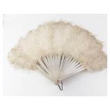 Vintage White Feather Hand Fan - Silver-Tone Ribs