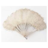 Vintage White Feather Hand Fan - Silver-Tone Ribs