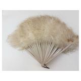 Vintage White Feather Hand Fan - Silver-Tone Ribs