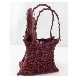 Beaded Net Purse - Mini Decorative Bag with Feather Accent