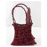 Beaded Net Purse - Mini Decorative Bag with Feather Accent