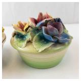 Two Italian Floral Lidded Porcelain Bowls - 2-Piece Set with Multicolor Rose Bouquets