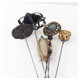 Hat Pins - Vintage Mixed Turquoise Bezel, Filigree & Bead Ends (6 pcs)