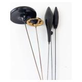 Hat Pins Vintage Assortment - Black Domed Discs, Gold Bezel Gem, Long Pendants