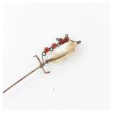 Decorative Spear with Shell Inlay and Red Glass Bead Trim - 9 in Length