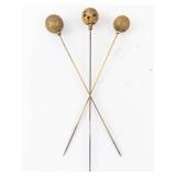 Antique Gold-Tone Hat Pins - 3 Pc Set with Textured Ball Heads