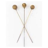 Antique Gold-Tone Hat Pins - 3 Pc Set with Textured Ball Heads
