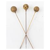 Antique Gold-Tone Hat Pins - 3 Pc Set with Textured Ball Heads