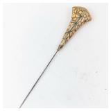 Hat Pin With Mosaic Ceramic Handle - 5 3/4 Inch Long, Decorative Collectible Piece