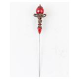 Hat Pin - Red Crystal with Brass Filigree Accent