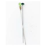 Hat Pins - Green Glass Gem Ends (Lot of 2)