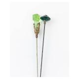 Hat Pins - Green Glass Gem Ends (Lot of 2)