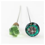 Hat Pins - Green Glass Gem Ends (Lot of 2)