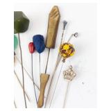 Hat Pins - Assorted Vintage Beaded Pins with Crowns & Charms