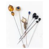 Vintage Hat Pins with Beads - Mixed Glass & Gemstone (Lot of 8)