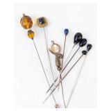 Vintage Hat Pins with Beads - Mixed Glass & Gemstone (Lot of 8)