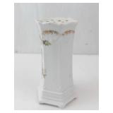 RS Prussia Hatpin Holder - Antique Porcelain Hexagonal Vase with Floral Bouquet