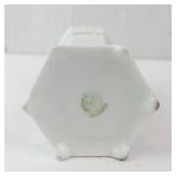 RS Prussia Hatpin Holder - Antique Porcelain Hexagonal Vase with Floral Bouquet
